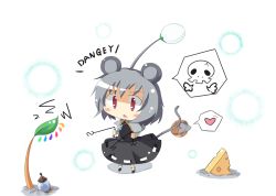 Rule 34 | 1girl, animal ears, bad id, bad pixiv id, bishamonten&#039;s pagoda, cheese, dowsing rod, english text, engrish text, female focus, flandre scarlet, food, full body, grey hair, heart, mouse (animal), mouse ears, mouse tail, nazrin, nibiiro shizuka, nintendo, object on head, pikmin (series), plant, ranguage, red eyes, short hair, skull, solo, standing, tail, touhou, white background