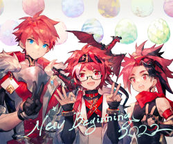Rule 34 | 3boys, blue eyes, character request, child, commentary request, dragon, elsword, elsword (character), knight emperor (elsword), looking at viewer, multiple boys, ok sign, open mouth, orb, red eyes, red hair, scorpion5050, teeth, v, white background