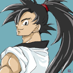 Rule 34 | black eyes, black hair, dragon ball, haoumaru, long hair, lowres, male focus, samurai spirits, smile, snk, son goku