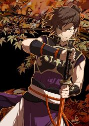Rule 34 | 1boy, bad id, bad twitter id, scar on face, fire emblem, fire emblem fates, grin, hinata (fire emblem), holding, holding weapon, japanese clothes, katana, kero sweet, leaf, male focus, maple leaf, maple tree, nintendo, scar, scar on cheek, scar on face, smile, solo, solo focus, sword, tree, weapon