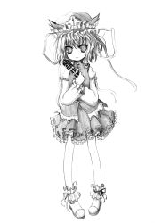 Rule 34 | 1girl, absurdres, female focus, greyscale, highres, kurona, looking at viewer, monochrome, no nose, ribbon, rod of remorse, shiki eiki, short hair, simple background, skirt, solo, touhou, white background