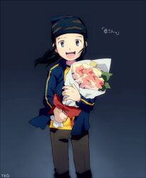 Rule 34 | 1boy, bouquet, digimon, flower, hat, male focus, minamoto kouji, ribbon, short hair, smile, solo