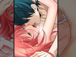 Rule 34 | 1boy, 1girl, artist request, french kiss, game cg, hetero, implied sex, kiss, liarsoft, long hair, neon scala sumiriya, nude, open mouth, ourai no gahkthun, red hair, sequential, steampunk (liarsoft), tongue, vaginal, yellow eyes