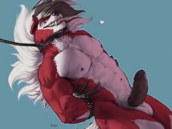 Rule 34 | 1boy, absurdres, collar, creatures (company), dog boy, erection, fangs, furry, furry male, game freak, gen 7 pokemon, highres, leash, lycanroc, lycanroc (midnight), male focus, muscular, muscular male, nintendo, nude, pectorals, pink eyes, pokemon, pokemon (creature), restrained, solo, tail, testicles, zeforge