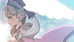 Rule 34 | 1girl, anniversary, blue eyes, cape, closed mouth, curly hair, from side, hat, head wings, long hair, melia antiqua, nintendo, profile, purple cape, silver hair, solo, twintails, upper body, wings, xenoblade chronicles (series), xenoblade chronicles 1, yazwo