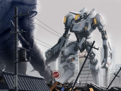 Rule 34 | 1840, clenched hand, jaeger (pacific rim), kaijuu, legendary pictures, looking ahead, mecha, open hand, pacific rim, pan pacific defense corps, photoshop (medium), robot, scenery, solo focus, tacit ronin, utility pole, visor, wrist blades