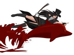 Rule 34 | 1other, ascot, asymmetrical sleeves, black hair, blood, boots, dolphin, fingerless gloves, full body, gloves, guilty gear, guilty gear strive, hat, highres, long hair, red eyes, testament (guilty gear), top hat, xenosweater
