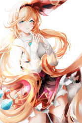 Rule 34 | 1girl, absurdres, aqua eyes, blush, breasts, brooch, clarisse (granblue fantasy), clarisse (valentine) (granblue fantasy), granblue fantasy, grin, hair ribbon, highres, jewelry, lielac, long hair, long sleeves, looking at viewer, low twintails, medium breasts, orange hair, red skirt, ribbon, skirt, smile, solo, sweater, thighs, twintails, very long hair, white sweater