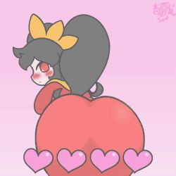 Rule 34 | 1girl, animated, animated gif, ashley (warioware), ass, ass shake, black hair, blush, dress, facing away, female focus, from behind, hairband, heart, long hair, looking back, nintendo, orange hairband, pink background, profile, red dress, red eyes, simple background, solo, turning head, twintails, warioware