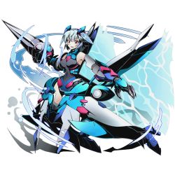 Rule 34 | 10s, 1girl, alpha transparency, black leotard, blue hair, breasts, breasts apart, covered navel, divine gate, full body, holding, holding weapon, infinite stratos, lance, leotard, mecha musume, medium breasts, mysterious lady, official art, open mouth, polearm, red eyes, sarashiki tatenashi, short hair, solo, transparent background, ucmm, weapon