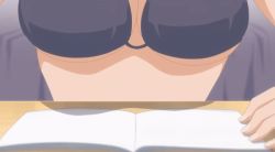Rule 34 | 1girl, animated, animated gif, bed, book, breast focus, breast press, breast rest, breasts, cheer-chan (tawawa), cleavage, close-up, getsuyoubi no tawawa, large breasts, solo, table