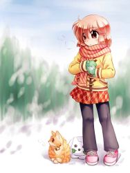 Rule 34 | cat, child, coat, cold, new year, orange hair, original, scarf, snow, snow rabbit, solo, zan