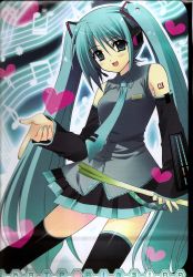 Rule 34 | absurdres, detached sleeves, green eyes, green hair, hatsune miku, highres, long hair, nishimata aoi, solo, spring onion, thighhighs, twintails, vocaloid