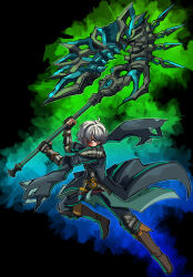 Rule 34 | 1boy, alternate color, alternate costume, alternate eye color, alternate form, alternate hair color, armor, attack, aura, axe, aymr (fire emblem), battle axe, belt, belt buckle, black background, brown footwear, buckle, byleth (fire emblem), byleth (male) (fire emblem), coat, corruption, crescent, crescent print, crossover, dagger, dark persona, detached sleeves, diving, facial tattoo, fierce deity, fingerless gloves, fire emblem, fire emblem: three houses, gloves, hal laboratory, highres, holding, holding axe, holding weapon, incoming attack, intelligent systems, knife, long sleeves, looking down, male focus, nintendo, no pupils, pauldrons, possessed, possession, serious, short hair, shoulder armor, stoic seraphim, super smash bros., tattoo, the legend of zelda, the legend of zelda: majora&#039;s mask, weapon, white eyes, white hair, wrist guards