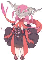 Rule 34 | 1girl, antonio salieri (first ascension) (fate), bare shoulders, blade (galaxist), blush, brown dress, closed mouth, collarbone, cropped legs, curled horns, dress, elbow gloves, elizabeth bathory (fate), elizabeth bathory (fate/extra ccc), facing viewer, fate/extra, fate/extra ccc, fate/grand order, fate (series), gloves, horns, long hair, mask, pink hair, pleated dress, red gloves, simple background, smile, solo, strapless, strapless dress, two side up, very long hair, white background