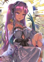 Rule 34 | 1girl, :d, absurdres, black bow, blue gloves, bow, dress, elbow gloves, euryale (fate), euryale (lostroom outfit) (fate), euryale (third ascension) (fate), fate/grand order, fate (series), gloves, hairband, hakohako-does, highres, huge filesize, jewelry, long hair, looking at viewer, lostroom outfit (fate), necklace, open mouth, purple eyes, purple hair, smile, solo, waist bow, white dress