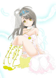 Rule 34 | 1girl, absurdres, ajurena, artist name, artist request, bare legs, bare shoulders, blush, boots, bow, breasts, bridal veil, brown eyes, brown hair, cleavage, collarbone, cross-laced footwear, detached legs, dress, dress bow, earrings, female focus, frilled sleeves, frills, full body, fur trim, grey hair, highres, jewelry, light brown hair, long hair, love live!, love live! school idol festival, love live! school idol project, minami kotori, parted lips, ponytail, side ponytail, sitting, skirt, small breasts, smile, solo, tiara, veil, wedding dress, white bow, white dress, white footwear, white skirt