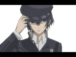 Rule 34 | 1girl, androgynous, atlus, blue hair, cabbie hat, hat, letterboxed, persona, persona 4, reverse trap, shirogane naoto, short hair, solo, soraya, tomboy
