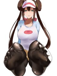 Rule 34 | 1girl, akire (akireru shoujo), blue eyes, breasts, brown hair, creatures (company), feet, game freak, highres, large breasts, long hair, looking at viewer, nintendo, pantyhose, parted lips, pokemon, pokemon bw2, pov, rosa (pokemon), soles, toes, twintails, visor cap