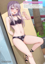 Rule 34 | 1girl, bang dream!, breasts, english text, fellatio gesture, highres, long hair, outdoors, small breasts, swimsuit, vahn yourdoom, yellow eyes