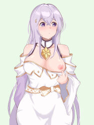 Rule 34 | 1girl, breasts, chopin oekaki, circlet, dress, fire emblem, fire emblem: genealogy of the holy war, flashing, highres, julia (fire emblem), large breasts, long hair, looking to the side, nintendo, nipples, purple eyes, purple hair, simple background, solo