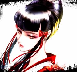 Rule 34 | 1girl, black hair, japanese clothes, mishima kazumi (tekken), namco, red eyes, tekken, tekken 7