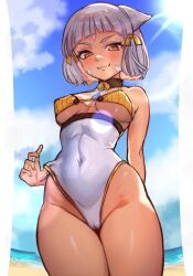 Rule 34 | 1girl, alternate costume, breasts, cameltoe, cleft of venus, highres, nia (xenoblade), r123, small breasts, solo, swimsuit, xenoblade chronicles (series), xenoblade chronicles 2