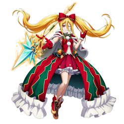 Rule 34 | 1girl, blonde hair, boots, bow, christmas, dress, evileye (overlord), gloves, official art, overlord (maruyama), red eyes, red gloves, solo, tagme, transparent background, vampire, weapon