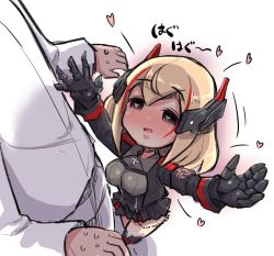 Rule 34 | 1boy, 1girl, azur lane, black footwear, black gloves, black jacket, black skirt, blonde hair, blush, boots, breasts, chibi, collared shirt, commander (azur lane), commentary request, cropped jacket, gloves, grey eyes, grey shirt, hair between eyes, headgear, heart, heart-shaped pupils, jacket, long hair, long sleeves, medium breasts, multicolored hair, open clothes, open jacket, out of frame, outstretched arms, pleated skirt, red hair, roon (azur lane), shadow, shirt, skirt, solo focus, streaked hair, sweatdrop, symbol-shaped pupils, translated, u-non (annon&#039;an), white jacket