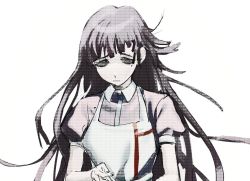 Rule 34 | 1girl, apron, closed mouth, danganronpa (series), danganronpa 2: goodbye despair, english text, facing viewer, flat color, highres, kyandii, limited palette, long hair, messy hair, mole, mole under eye, puffy short sleeves, puffy sleeves, short sleeves, simple background, sketch, solo, tsumiki mikan, upper body, white background