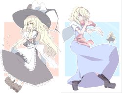 Rule 34 | 2girls, :d, alice margatroid, apron, bad id, bad pixiv id, blonde hair, blue eyes, boots, bow, capelet, cross-laced footwear, dress, female focus, frills, hair bow, hairband, hat, hat ribbon, highres, kirisame marisa, lace-up boots, long hair, multiple girls, open mouth, ribbon, sash, shamo (koumakantv), shanghai doll, short hair, skirt, skirt set, smile, star (symbol), touhou, very long hair, waist apron, witch, witch hat, yellow eyes