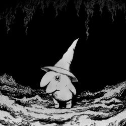 Rule 34 | berserk, commentary, english commentary, full body, glep (smiling friends), greyscale, hat, looking at viewer, monochrome, opal egg, smiling friends, solo, standing, witch hat