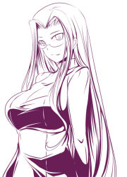 Rule 34 | 1girl, bad id, bad pixiv id, breasts, fate/stay night, fate (series), glasses, kichihachi, large breasts, long hair, medusa (fate), medusa (rider) (fate), monochrome, solo, square pupils, turtleneck, very long hair