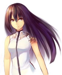 Rule 34 | 1girl, breasts, china dress, chinese clothes, closed mouth, dress, floating hair, highres, kotoribako, long hair, looking at viewer, medium breasts, mole, mole under eye, original, purple eyes, purple hair, simple background, solo, upper body, white background, white dress