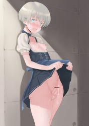 Rule 34 | 10s, 1boy, alternate costume, blue eyes, censored, clothes lift, covered erect nipples, cum, dirndl, ejaculation, foreskin, genderswap, genderswap (ftm), german clothes, highres, kantai collection, male focus, nipples, no panties, open mouth, penis, phimosis, puffy chest, puffy nipples, sai (saikun), short hair, silver hair, skirt, skirt lift, solo, thick thighs, thighs, trap, z1 leberecht maass (kancolle)