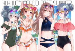 Rule 34 | 404 (girls&#039; frontline), 4girls, adjusting eyewear, ahoge, artist request, bikini, blush, blush stickers, breasts, brown hair, clothing cutout, collarbone, commentary request, cowboy shot, cross-laced clothes, cross-laced one-piece swimsuit, cup, double bun, drinking, english text, eyewear on head, facial mark, flower, frilled bikini, frilled swimsuit, frills, g11 (girls&#039; frontline), girls&#039; frontline, hair bun, hair flower, hair ornament, highres, hk416 (girls&#039; frontline), holding, holding cup, long hair, looking at viewer, medium breasts, medium hair, multiple girls, one-piece swimsuit, open mouth, scar, scar across eye, scar on face, side cutout, side ponytail, silver hair, small breasts, smile, star-shaped eyewear, star (symbol), sunglasses, swimsuit, tagme, thigh gap, ump45 (girls&#039; frontline), ump9 (girls&#039; frontline), waving