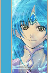 Rule 34 | 1girl, blue hair, female focus, lafiel, light smile, ootsuki tooru, pointy ears, portrait, seikai no senki, solo, yellow eyes