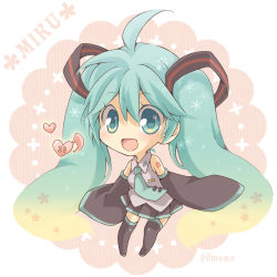 Rule 34 | 1girl, 39, 96mame, ahoge, aqua eyes, aqua hair, artist name, bad id, bad pixiv id, character name, chibi, detached sleeves, hatsune miku, long hair, musical note, necktie, open mouth, skirt, sleeves past wrists, solo, thighhighs, twintails, very long hair, vocaloid
