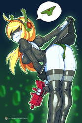 Rule 34 | 1girl, android, ass, back cutout, bbc-chan, bent over, black blindfold, black dress, black gloves, black hairband, black thighhighs, blindfold, blonde hair, blush, boots, breasts, clothes lift, clothing cutout, colored skin, commentary, cosplay, covered eyes, cowboy shot, curly brace, doukutsu monogatari, dress, dress lift, english commentary, flat ass, gloves, green panties, gun, hairband, handgun, highres, holding, holding gun, holding weapon, joints, juliet sleeves, legs together, lifted by self, long hair, long sleeves, looking at viewer, looking back, medium breasts, nier (series), nier:automata, panties, pantyshot, puffy sleeves, robot ears, robot joints, see-through, see-through legwear, side slit, solo, speech bubble, standing, thick thighs, thighhighs, thighhighs under boots, thighs, trait connection, trigger discipline, underwear, weapon, white skin, 2b (nier:automata), 2b (nier:automata) (cosplay)