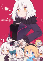 Rule 34 | &gt;:), &gt; &lt;, &gt; o, 0 0, 6+girls, ;3, = =, ahoge, bell, beni shake, black dress, black jacket, blonde hair, blue jacket, blush, bow, braid, breasts, chibi, closed eyes, closed mouth, commentary request, dress, fate/grand order, fate (series), fur-trimmed jacket, fur-trimmed sleeves, fur trim, green bow, green ribbon, hair between eyes, hair bow, hand on own hip, headpiece, heart, hood, hood down, hooded jacket, jacket, jeanne d&#039;arc (fate), jeanne d&#039;arc (ruler) (fate), jeanne d&#039;arc (swimsuit archer) (fate), jeanne d&#039;arc (swimsuit archer) (first ascension) (fate), jeanne d&#039;arc alter (fate), jeanne d&#039;arc alter (swimsuit berserker) (fate), jeanne d&#039;arc alter (ver. shinjuku 1999) (fate), jeanne d&#039;arc alter santa lily (fate), jeanne d&#039;arc alter santa lily (true mastermind arc) (fate), long hair, long sleeves, medium breasts, multiple girls, official alternate costume, one eye closed, open clothes, open jacket, orange eyes, puffy short sleeves, puffy sleeves, purple jacket, ribbon, short sleeves, single braid, sleeves past wrists, smile, striped bow, striped ribbon, translation request, v-shaped eyebrows, very long hair, white hair, white jacket, wicked dragon witch ver. shinjuku 1999, wide sleeves