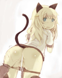 Rule 34 | 1girl, alternate costume, anal beads, animal ears, ass, blonde hair, blue eyes, blush, buruma, buruma pull, cat ears, cat tail, censored, clothes pull, gradient background, gym uniform, hand on another&#039;s ass, helma lennartz, highres, izuoku, long hair, looking back, open mouth, pussy, sex toy, solo, strike witches, strike witches: suomus misfits squadron, tail, tears, wavy mouth, world witches series