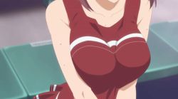 Rule 34 | 1girl, animated, animated gif, breast focus, breasts squeezed together, breasts, cheer-chan (tawawa), cheering, cheerleader, close-up, collarbone, getsuyoubi no tawawa, large breasts, pom pom (cheerleading), red shirt, red skirt, shirt, skirt, solo, sportswear
