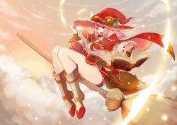 Rule 34 | 1girl, :d, animal ears, bad id, bad pixiv id, belt, book, boots, broom, broom riding, cape, clothes lift, cloud, drill hair, ears through headwear, flying, hat, highres, kinhasu, long sleeves, looking at viewer, magic, open book, open mouth, original, pink hair, puffy long sleeves, puffy sleeves, red cape, red eyes, red skirt, shirt, side drill, sidesaddle, skirt, skirt lift, sky, smile, solo, tail, thighs, white shirt, wind, wind lift, witch, witch hat, wolf ears, wolf tail