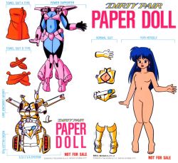 Rule 34 | 1980s (style), armor, bikini, blue hair, clothes, dirty pair, no nipples, no pussy, nude, retro artstyle, paperdoll, retro artstyle, swimsuit, yuri (dirty pair)