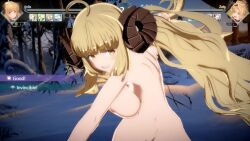 2girls anila_(granblue_fantasy) animated aqua_eyes blonde_hair breasts fighting granblue_fantasy granblue_fantasy_versus:_rising horns multiple_girls nipples nude nude_filter nude_mod outdoors polearm sheep sound spear tagme third-party_edit twintails video weapon yellow_eyes zeta_(granblue_fantasy)