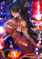 Rule 34 | 1girl, absurdres, ass, bare shoulders, beidou (genshin impact), blush, breasts, brown hair, chinese clothes, cleavage, eyepatch, genshin impact, hair ornament, hairpin, highres, large breasts, long hair, looking at viewer, olalehee, pantyhose, red eyes, shiny clothes, shiny skin, sideboob, smile, solo, thighhighs, very long hair