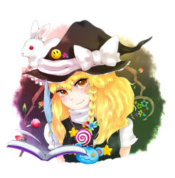 Rule 34 | 1girl, bad id, bad pixiv id, blonde hair, book, braid, rabbit, female focus, hat, kirisame marisa, nuime, numie, short hair, solo, touhou, witch, witch hat, yellow eyes
