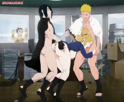 Rule 34 | 1girl, 3boys, anal fingering, angry, armpits, ass, ass grab, bandaged arm, bandages, black hair, blonde hair, boruto: naruto next generations, breasts, cheating (relationship), clothed sex, clothes, doggystyle, erogakure, fellatio, fingering, fingerless gloves, gloves, grabbing, grabbing another&#039;s ass, grabbing from behind, hair over one eye, highres, huge penis, large breasts, medium hair, mother and son, motherly netorare, multiple boys, muscular, muscular male, nara shikadai, naruto (series), netorare, nipples, open clothes, open mouth, oral, penis, ponytail, quad tails, sex, sex from behind, spitroast, temari (naruto), testicles, uchiha sasuke, uzumaki naruto, vaginal, voyeurism