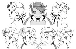 Rule 34 | 1girl, bare shoulders, breasts, closed mouth, creatures (company), flower, game freak, greyscale, hair flower, hair ornament, long hair, looking at viewer, mallow (pokemon), monochrome, nintendo, pokemon, pokemon sm, simple background, smile, solo, tamagoroo, trial captain, twintails, white background