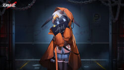 Rule 34 | 1girl, against wall, bandaid, black thighhighs, blue bow, blue skirt, bow, cardigan, chain, character name, coat, copyright name, covered face, cowboy shot, hands up, helmet, highres, holding, holding sign, hood, hood up, hooded coat, indoors, logo, lynn (path to nowhere), miniskirt, mugshot, official art, official wallpaper, open clothes, open coat, orange coat, path to nowhere, pink bow, pink cardigan, pleated skirt, prison cell, prison clothes, sign, skirt, sleeves past fingers, sleeves past wrists, solo, space helmet, thigh bow, thighhighs, white helmet, yellow bow, zettai ryouiki, | |